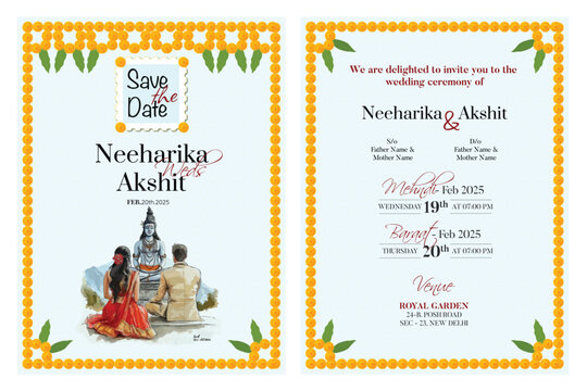Indian traditional style wedding invitation card design 
