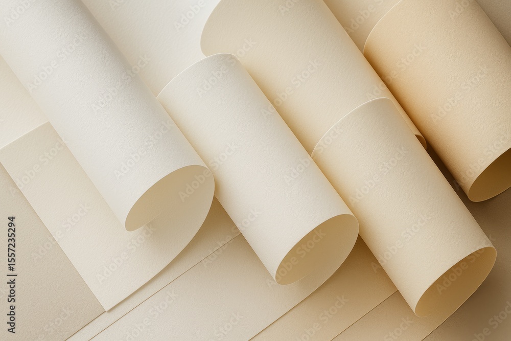 Poster close-up of textured paper sheets with geometric abstract shapes in various shades