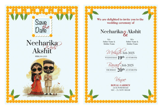 Indian traditional style wedding invitation card design 