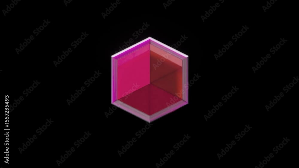 Poster concentric pink hexagonal tunnels dynamically rotating, zooming, progressively converging into singl