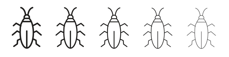 Cockroach iconBlack linear bold and thin strokes set