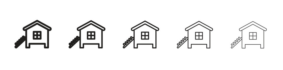 Chicken coop iconBlack linear bold and thin strokes set