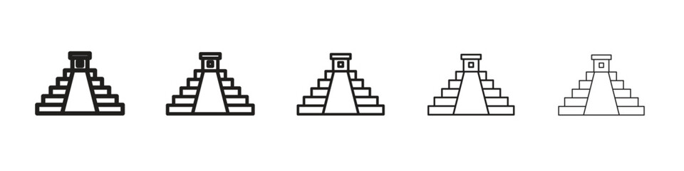 Chichen Itza iconBlack linear bold and thin strokes set