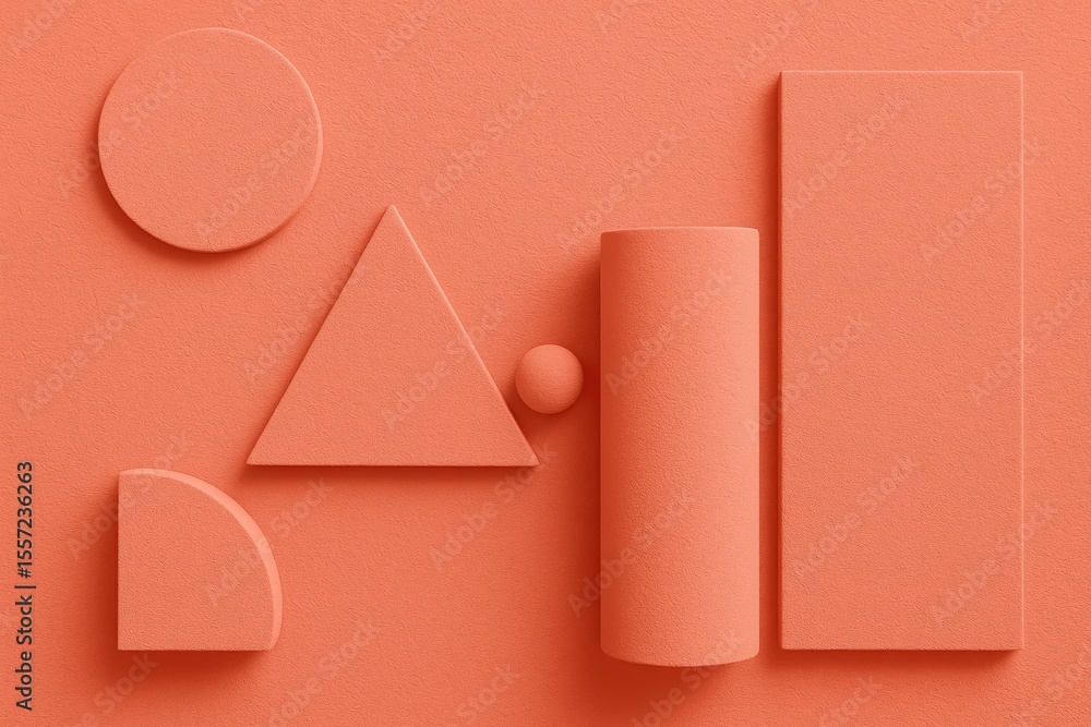 Poster abstract geometric patterns with trendy 2019 color palette and textured wall background