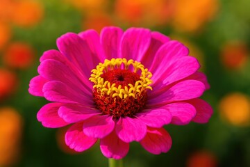 Obraz premium A vivid splash of hues! An up-close view showcasing the intricate elegance of a blooming pink blossom.