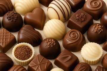 A selection of premium chocolates including white, dark, and milk varieties