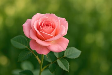 A freshly opened pink rose in full bloom