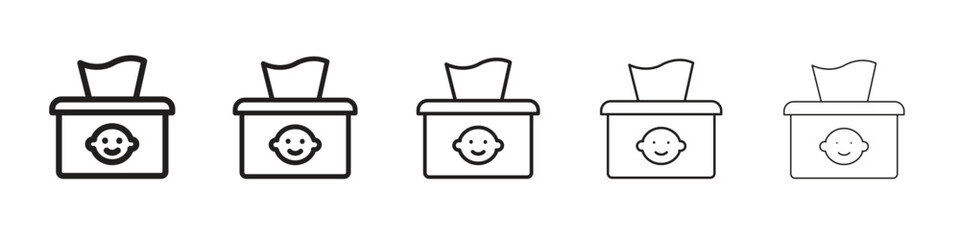 baby wipe iconBlack linear bold and thin strokes set