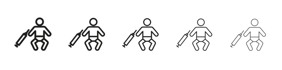 Baby Vaccination iconBlack linear bold and thin strokes set