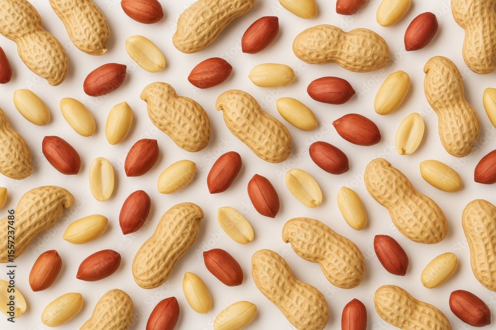 Poster a collection of resting peanuts displayed against a plain white backdrop