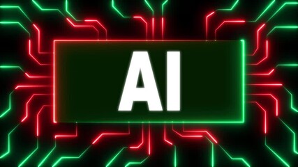 Abstract high tech AI Artificial intelligence data mining, modern computer technology surface. Digital Data moving on Circuit Board and CPU loop backgrounds. Computer Processing and organizing data - Powered by Adobe