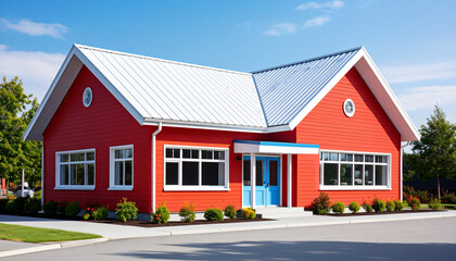 Modern Preschool Building with Colorful Facade and Safe Playground for Early Childhood Education