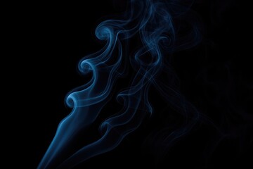 Abstract blue smoke rising from incense sticks against a dark background