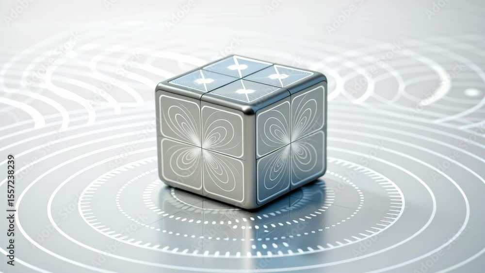 Poster futuristic cube with intricate patterns symbolizes quantum ai development and innovation in sleek di