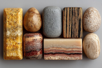Neutral Flatlay of Yellow and Beige Soap Stones – Minimalist Natural Skincare Concept