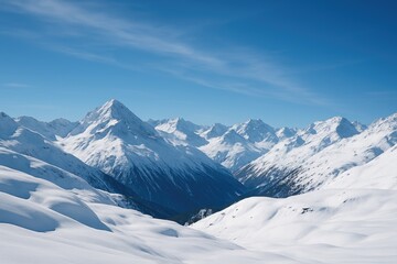 Stunning panoramic scene of a snowy mountain range during winter