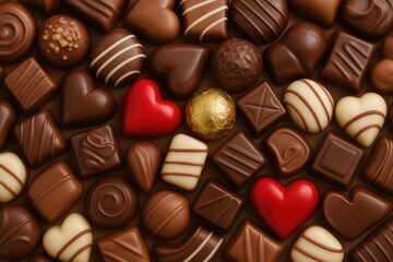 Fototapeta premium Variety of premium artisan chocolate confections in assorted shapes and vibrant hues