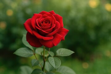 Stunning crimson bloom nestled in a lush garden