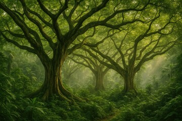 Obraz premium Majestic towering trees within the lush jungle environment