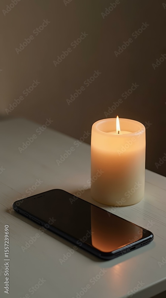 Aufkleber modern tech paused — vertical image with smartphone and analog light source