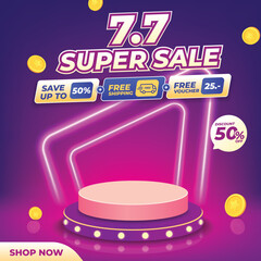 7.7 Super Sale Neon Podium Banner