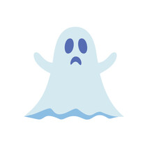 Cute sad ghost cartoon character halloween design