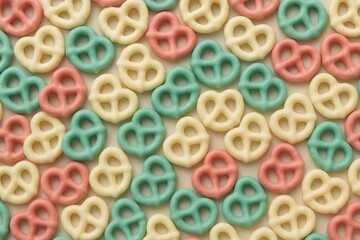 Vibrant homemade mini pretzels displayed on a plain background