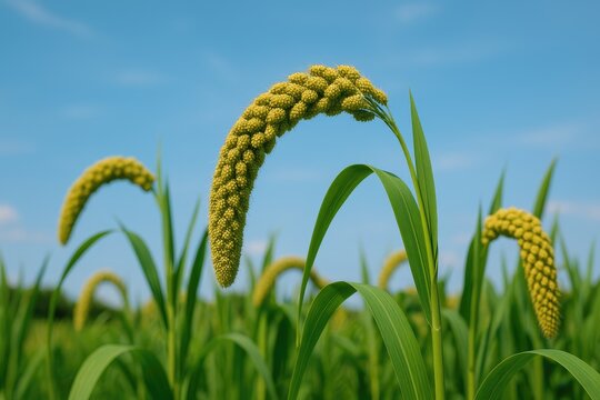 Stunning green millet crops captured in detailed close-up