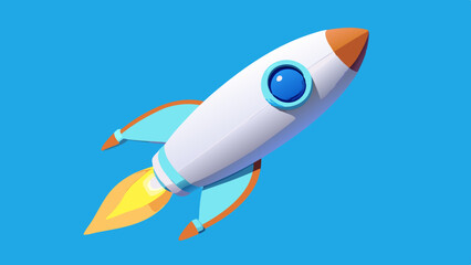 Fototapeta premium space rocket vector illustration rocket flying into clear blue sky isolated on blue background.