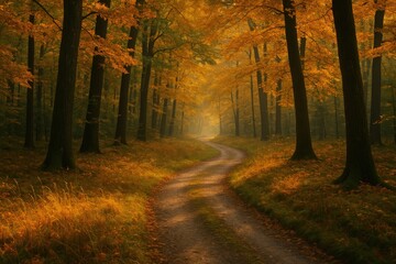 Obraz premium A trail through a forest during fall