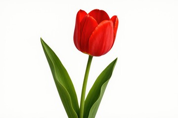 Single crimson tulip against a plain white backdrop
