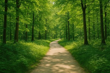 Obraz premium A cool summer woodland featuring a charming trail