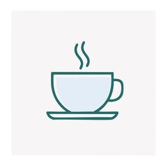 Hot coffee cup on saucer simple line icon illustration