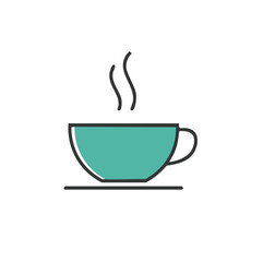 Hot drink in teal mug simple line art icon