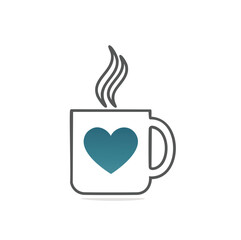 Hot coffee mug with heart design love drink