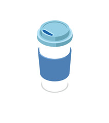 Isometric illustration of a disposable coffee cup with lid