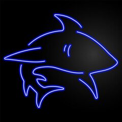 shark neon sign, modern glowing banner design, colorful modern design trends on black background. Vector illustration.