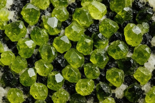Close-up view of Olivine crystals