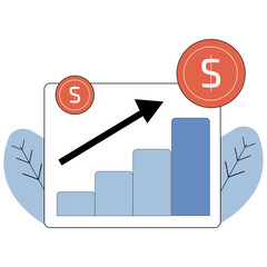 Investment Growth Flat Design With Chart, Coin and Upward Arrow, Featuring No Shadow or Text for Clean Financial or Business Illustrations