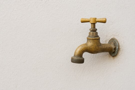 Vintage brass tap embedded in wall with space for message