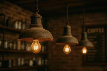 Obraz premium Retro-style antique lamps in a cozy cafÃ©