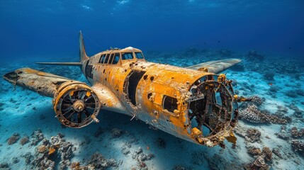Rusty plane wreck, coral reef