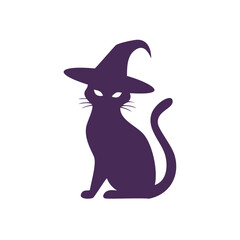 Spooky black cat wearing witch hat halloween design
