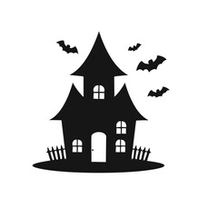 Spooky halloween haunted house silhouette bats night