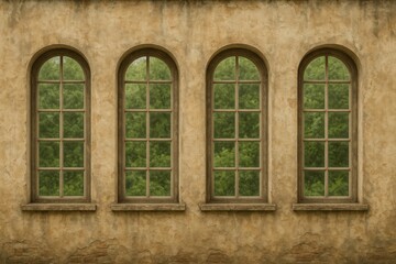 Vintage brick wall featuring expansive panoramic windows