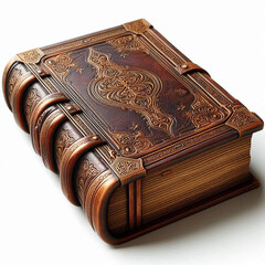  Thick Leather-Bound Book with Gold Embossing and Weathered Spine, Isolated on a Pure White Background as an Antique Literature Object of Classic Elegance