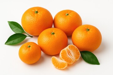 Fresh mandarin oranges and tangerines for celebration on a white background with fruit elements.