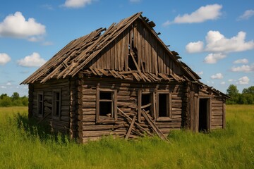 Ancient timber ruin of a house