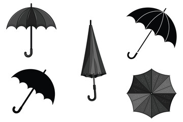 Set of cute colorful umbrellas in flat vector style, cartoon rain protection design, seamless pattern for children’s prints, decorative weather elements, bright pastel rainy day icons
