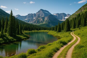 Mountainous region with a tiny lake